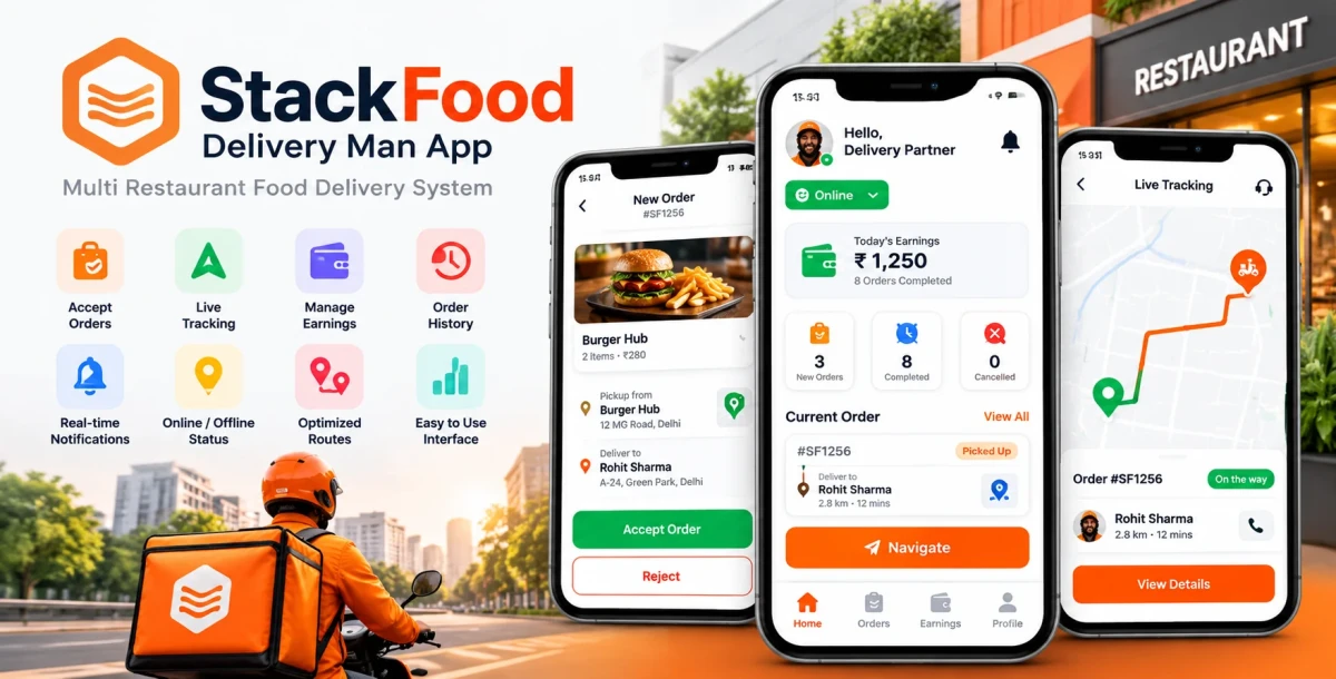 StackFood – Multi Restaurant Delivery Man App (Flutter)